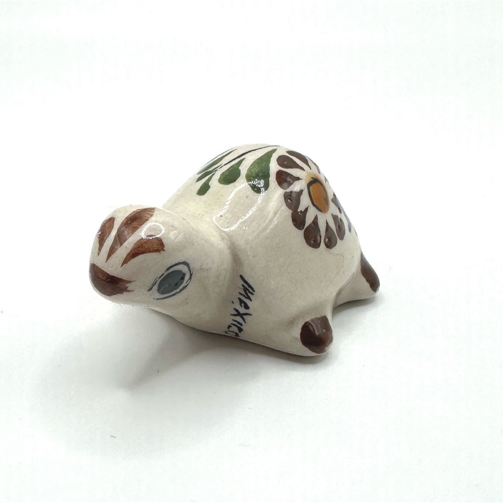 Vintage Tonala pottery turtle figurine, Mexican folk art